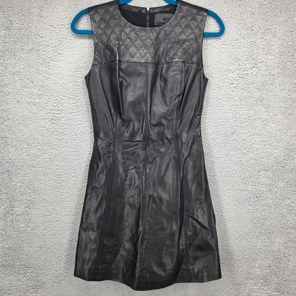 Miss Wu Jason Wu Black‎ Leather Mini Dress Quilted Sleeveless Size 2